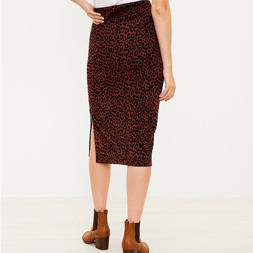 NWT Loft Leopard Print Side Slit Midi Skirt Size XXS - Picture 2 of 11